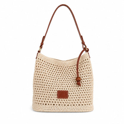 Crochet Woven Shoulder Bag Lightweight Crossbody Handbag with Contrast Trim