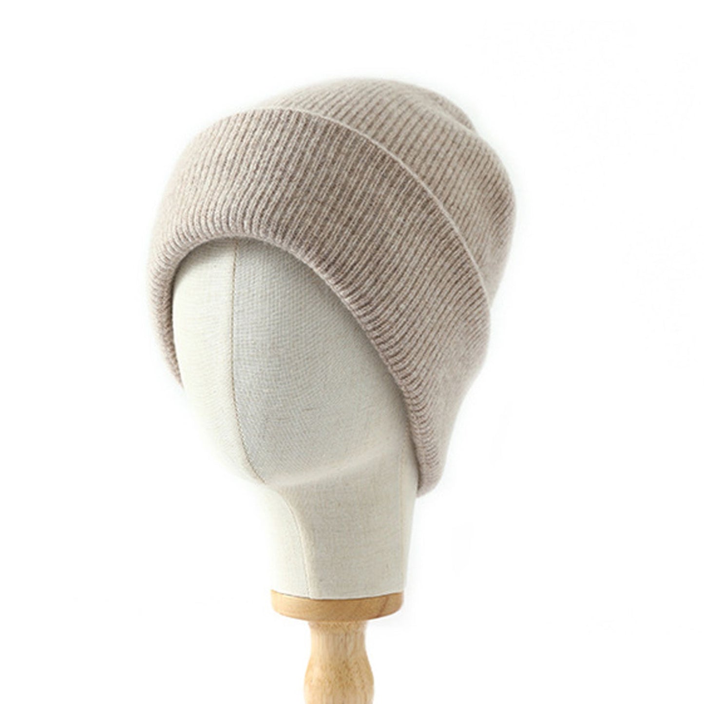 Ribbed Wool Knit Beanie Hat with Folded Cuff