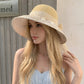 Crochet Sun Hat with Lace Bow Accent and Embroidered Sheer Wide Brim