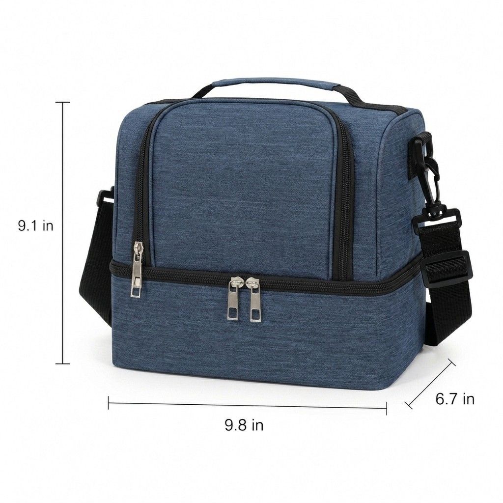 Dual Compartment Insulated Lunch Bag with Adjustable Shoulder Strap