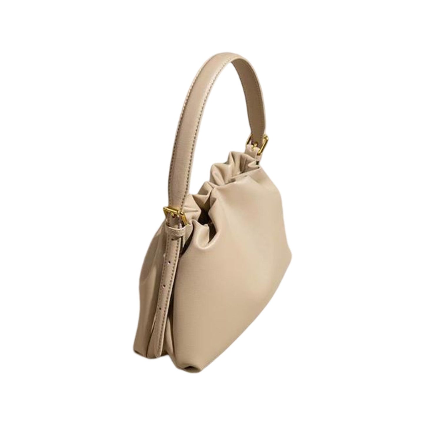Gathered Leather Shoulder Pouch with Adjustable Strap Soft Pleated Silhouette and Minimalist Design