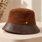 Corduroy Bucket Hat with Leather Look Brim Adjustable Fit