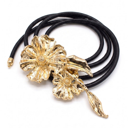 Double Floral Metal Waist Rope Adjustable Floral Body Belt Flower Inspired Waist Jewelry 47.2in