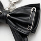 Faux Leather Bow Keychain with Safety Pin Stud Detail Oversized Bow Bag Charm Key Ring Accessory