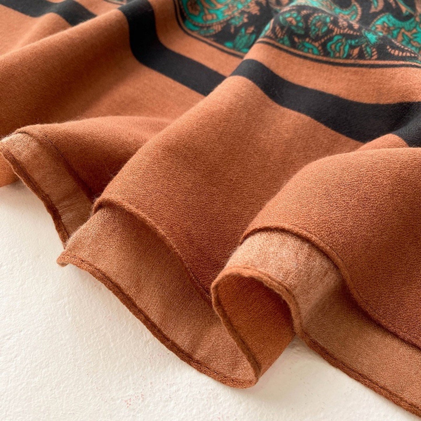 Paisley Print Square Scarf with Soft Lightweight Drape, Decorative Border Detailing, and Elegant Flowing Fabric 51x51in