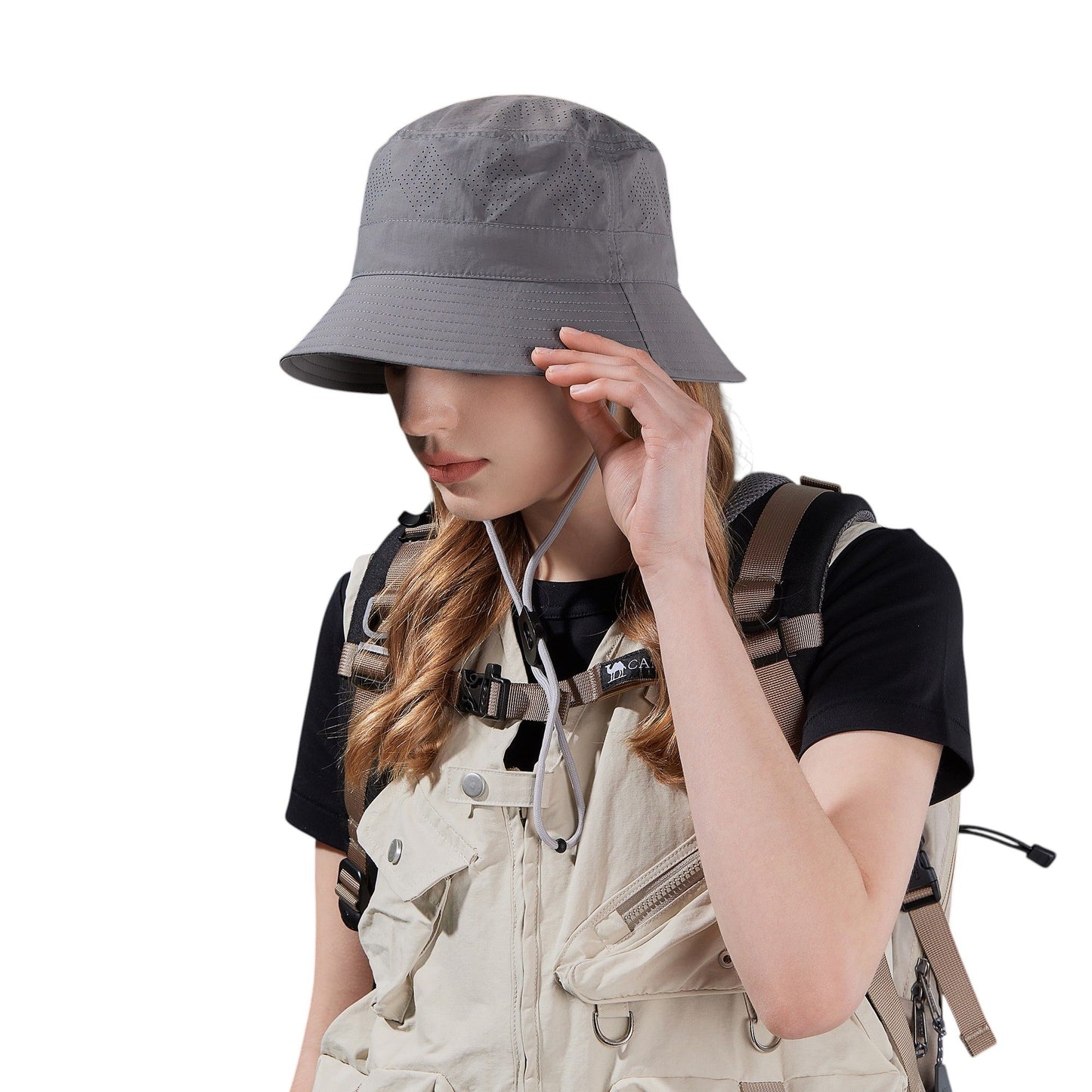 Lightweight Packable Bucket Hat with Ventilated Crown Chin Strap and Adjustable Fit for Travel Hiking and Outdoor Use
