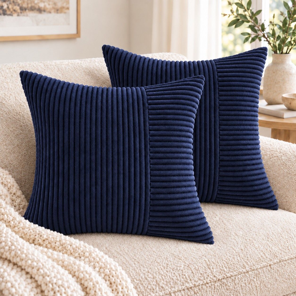 2 Pack Soft Corduroy Throw Pillow Covers 18 x 18 Inch and 12 x 20 Inch