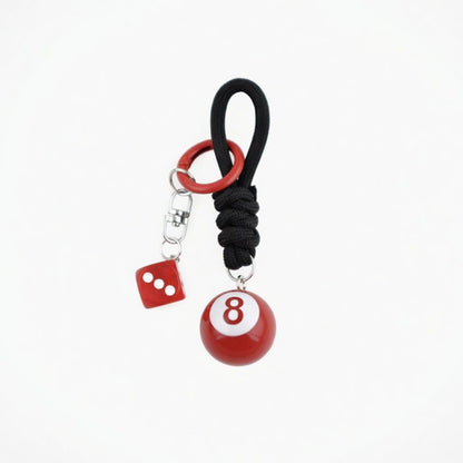 Eight Ball Dice Keychain with Rope Loop Charm Beaded Key Ring Accessory