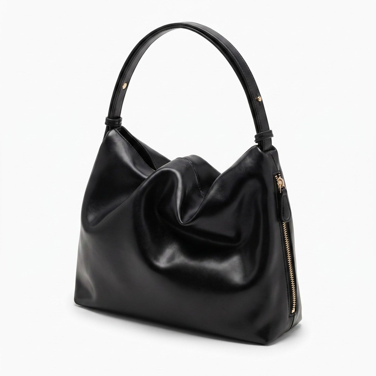 Slouchy Hobo Shoulder Bag with Adjustable Strap and Side Zipper Closure 10x8.5x2.7in