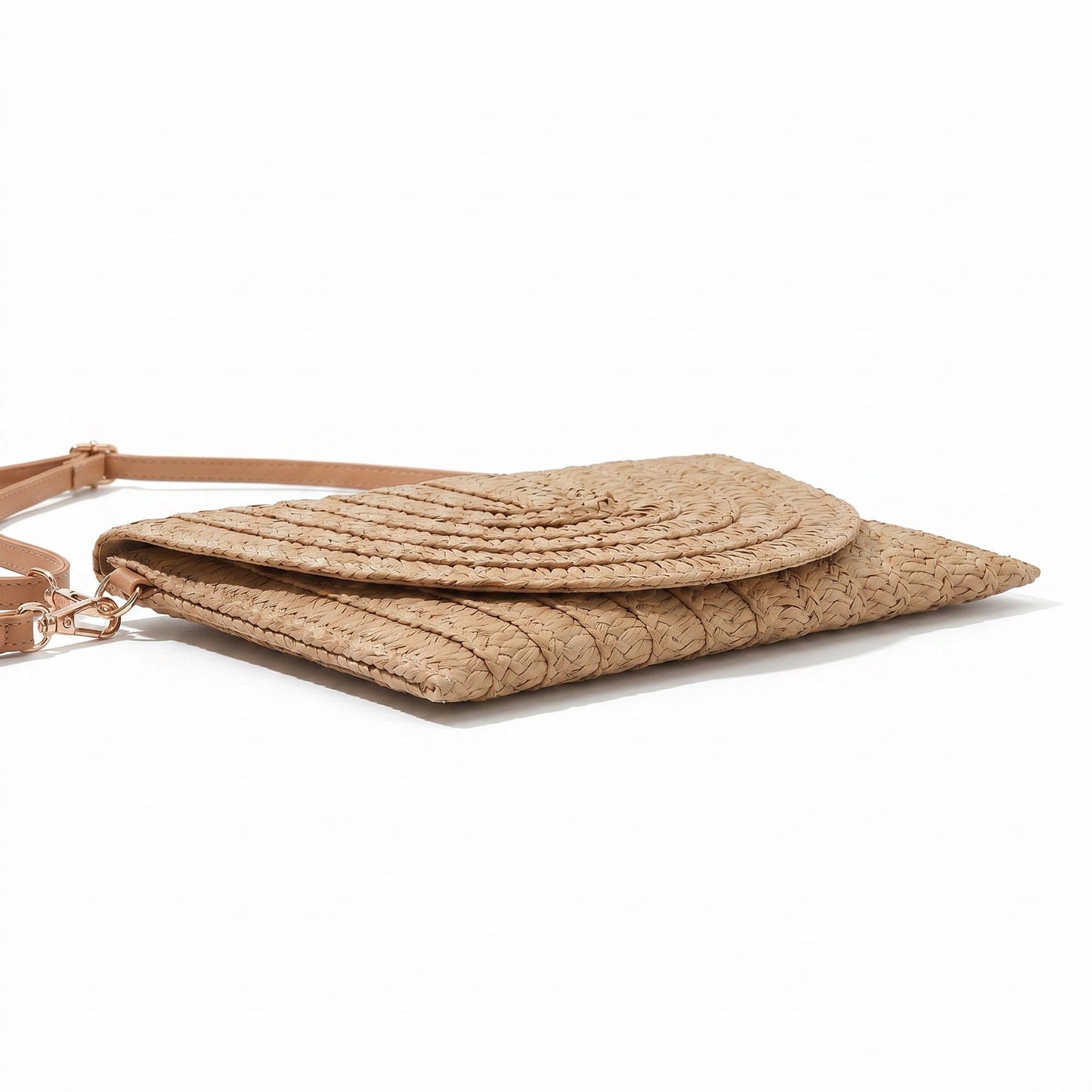 Woven Straw Crossbody Clutch Bag with Flap Closure Adjustable Strap Lightweight Shoulder Handbag