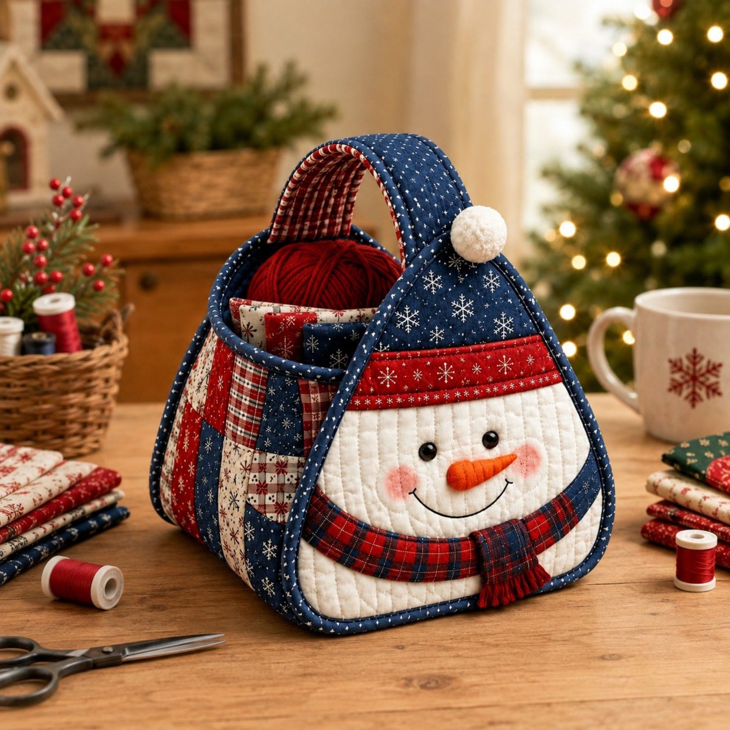 Christmas Santa Quilted Carry Basket DIY Sewing Kit