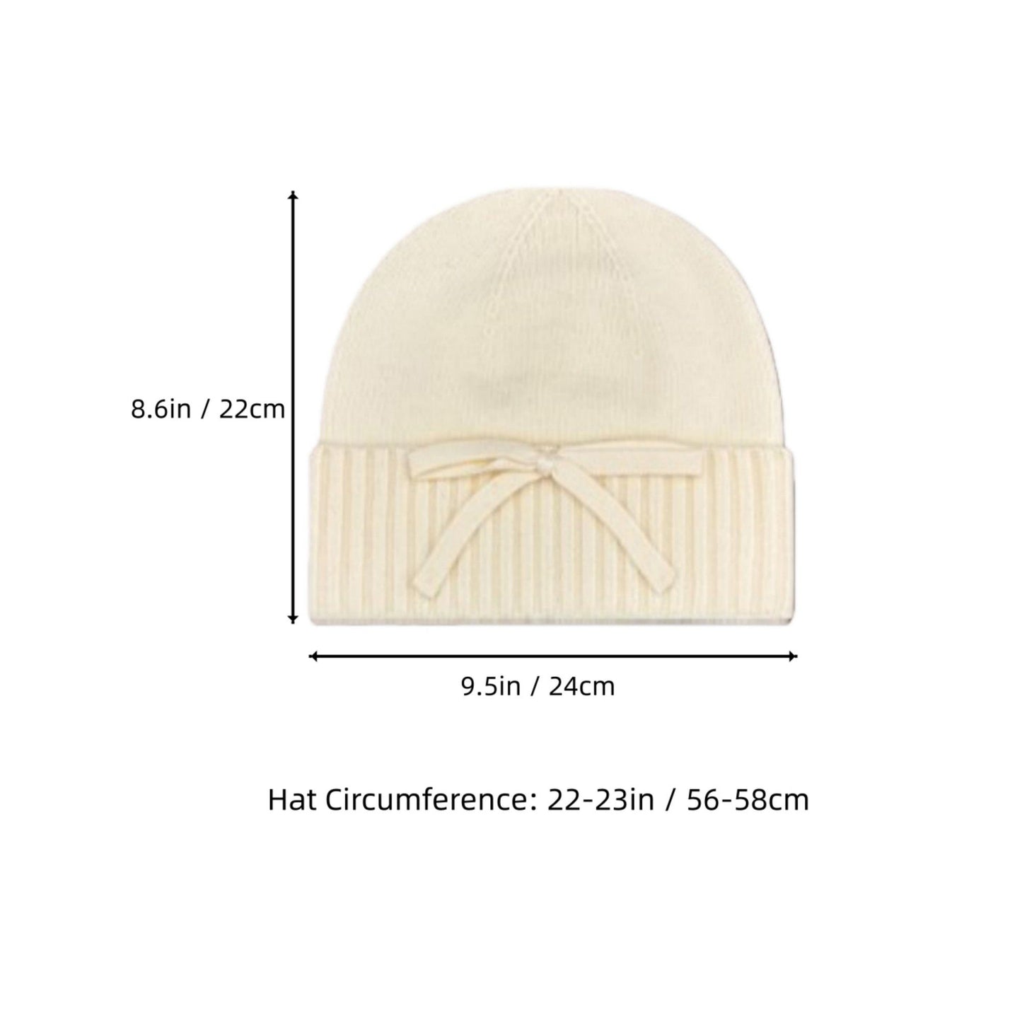 Soft Knit Cuffed Beanie Hat with Ribbed Foldover Hem and Delicate Bow Detail