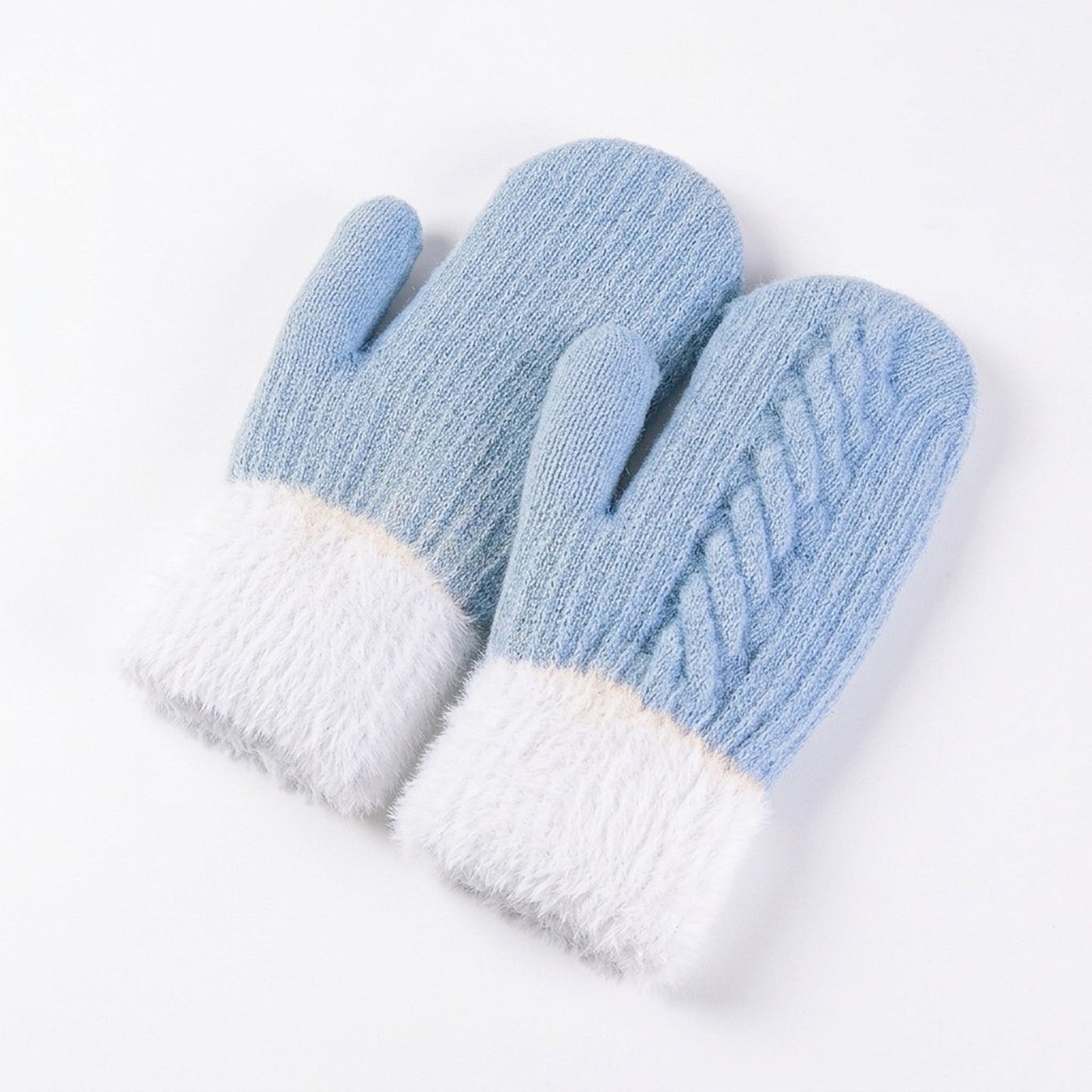 Cable Knit Winter Mittens with Soft Fuzzy Cuffs