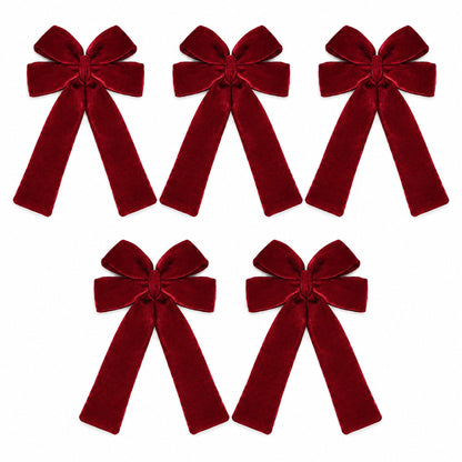 5pc Velvet Christmas Bows with Long Tails