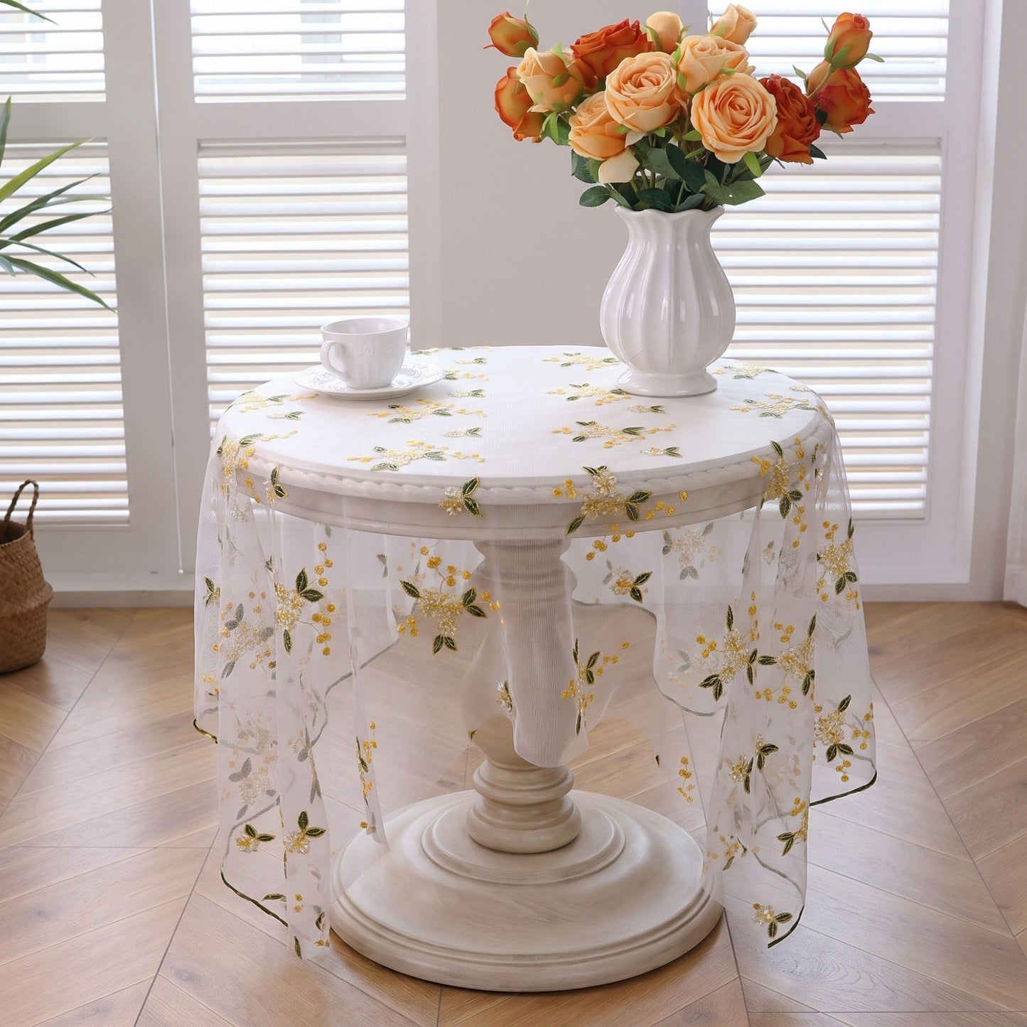 Sheer Floral Embroidered Rectangular Tablecloth 59.1x39.4in