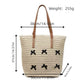 Woven Crochet Tote Bag with Bow Detail Leather Strap Shoulder Handbag Lightweight Knit Large Tote
