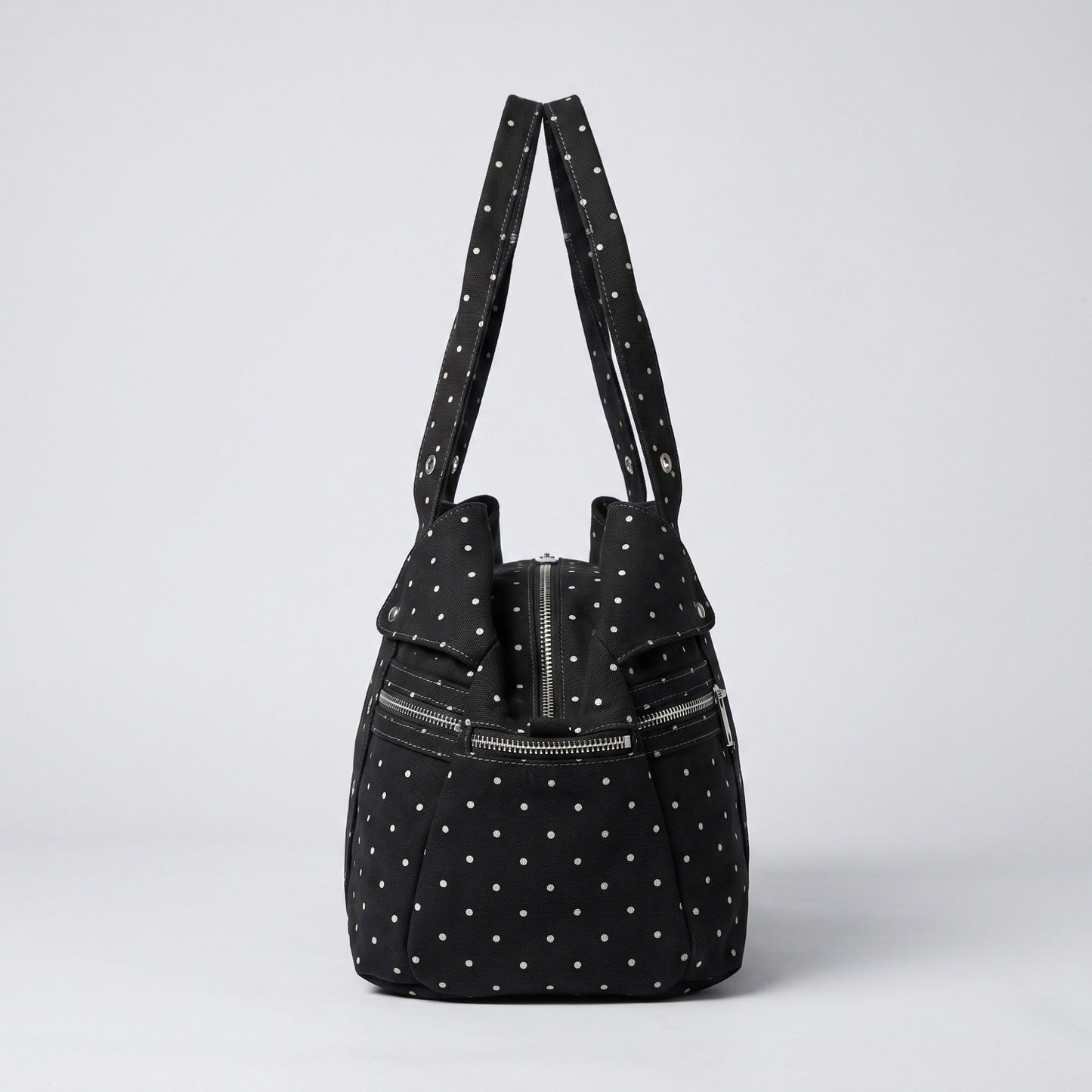 Polka Dot Multi-Pocket Shoulder Bag with Zip Closure