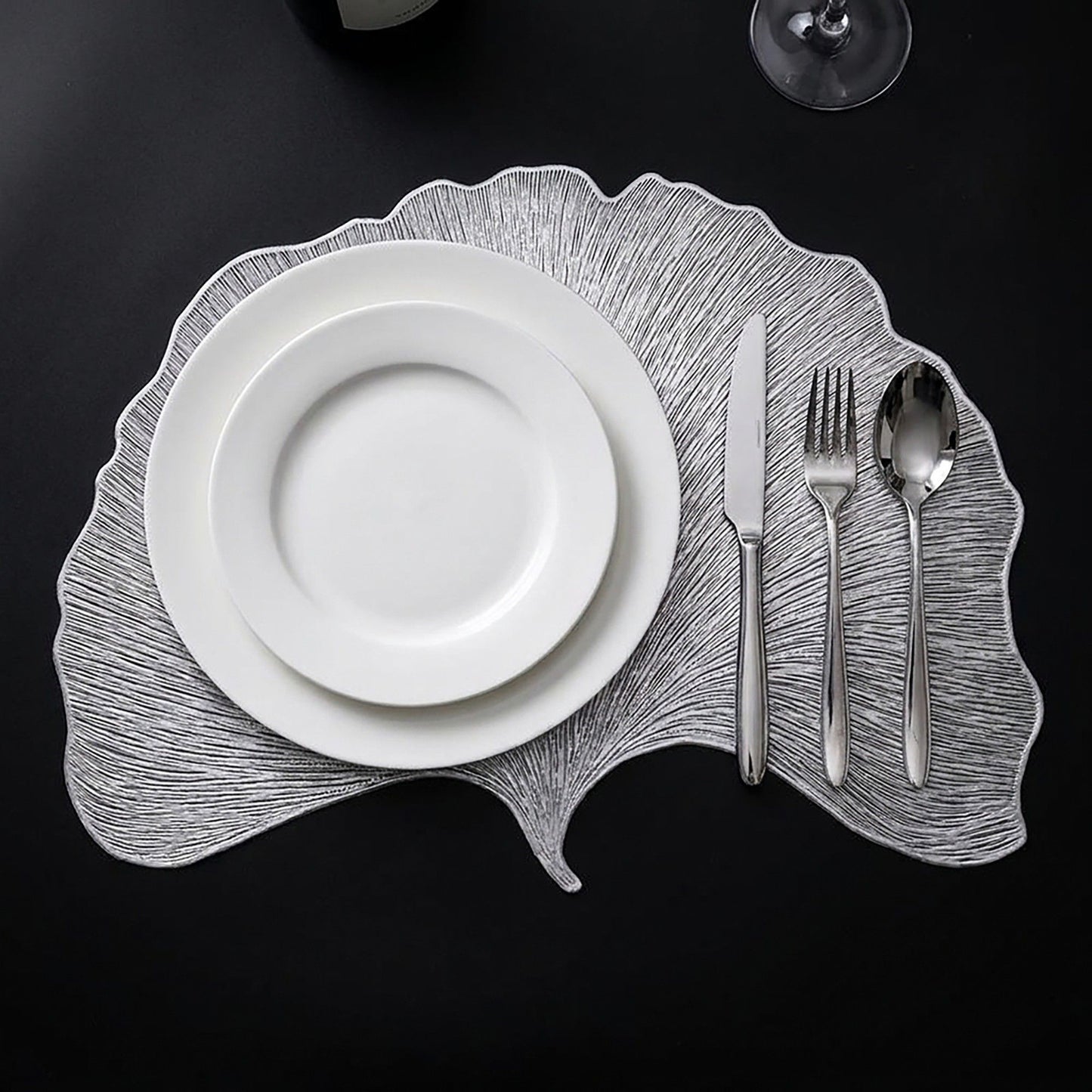 4-Pack Metallic Ginkgo Leaf PVC Placemats Heat Resistant Textured Table Mats