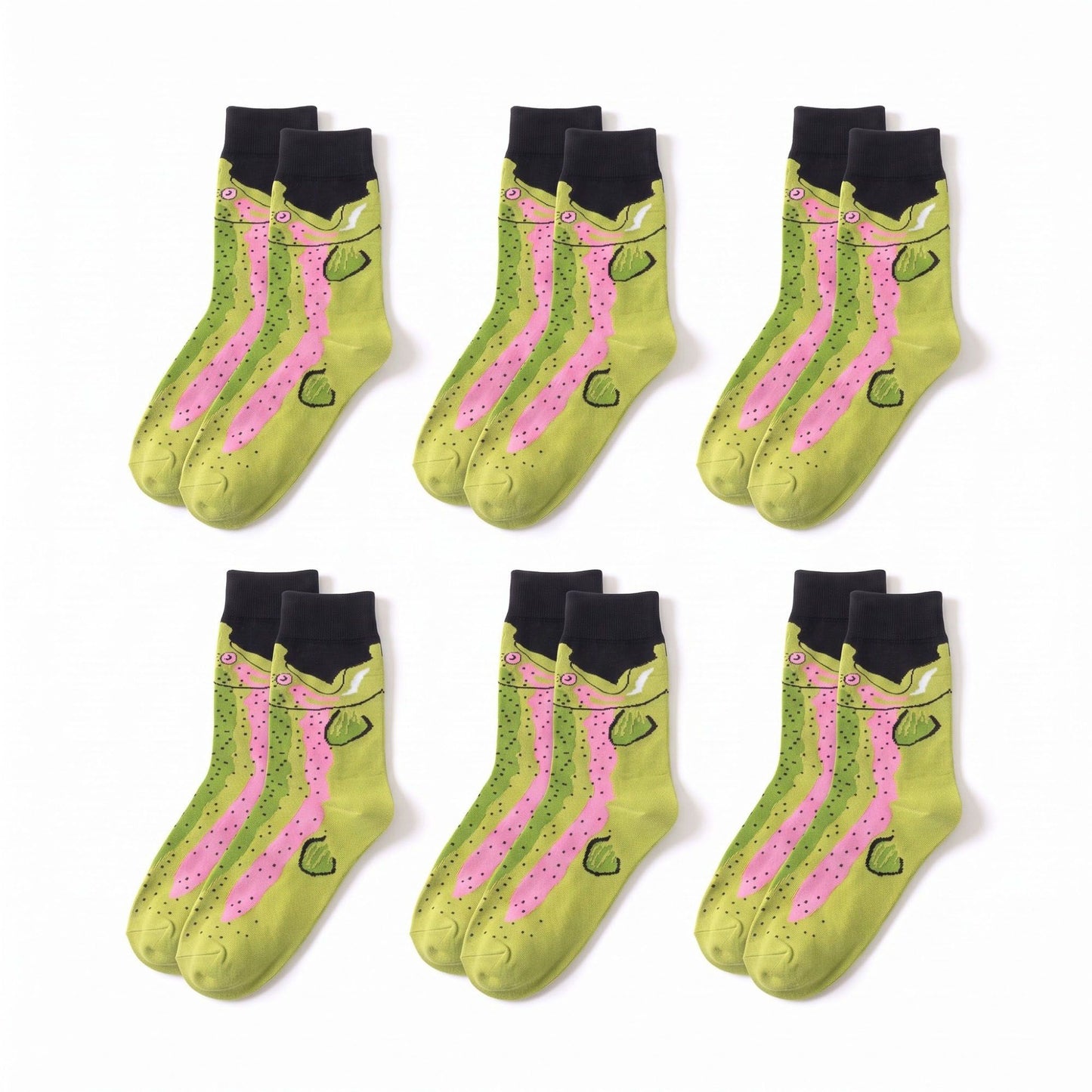 6 Pair Shark Graphic Crew Socks with Contrast Red Cuffs