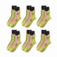 6 Pair Shark Graphic Crew Socks with Contrast Red Cuffs
