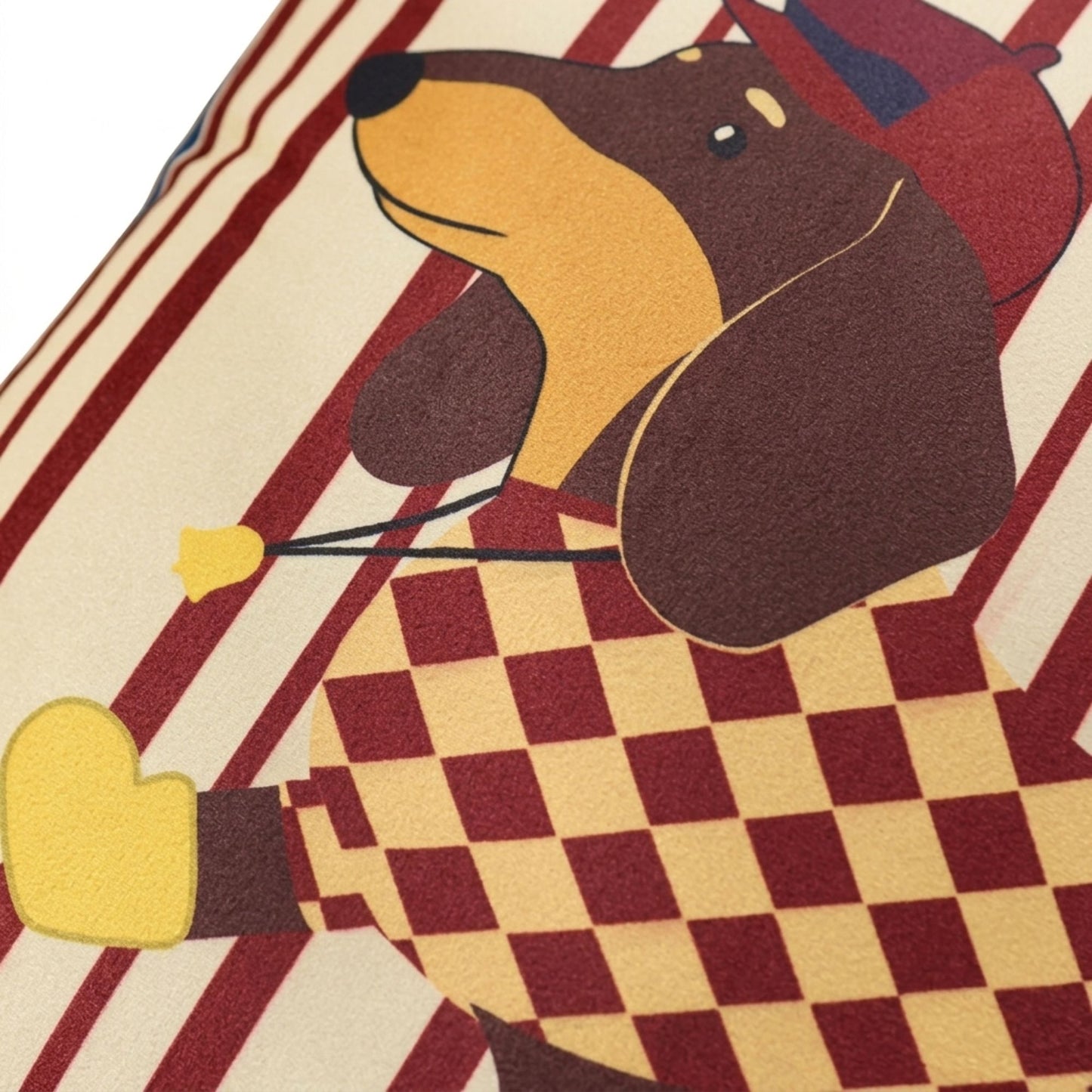 Dachshund Dog Print Decorative Throw Pillow Cover with Pom Pom Corners and Hidden Zipper