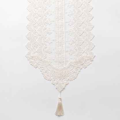White Floral Lace Table Runner with Scalloped Edges 13.8x47.2in