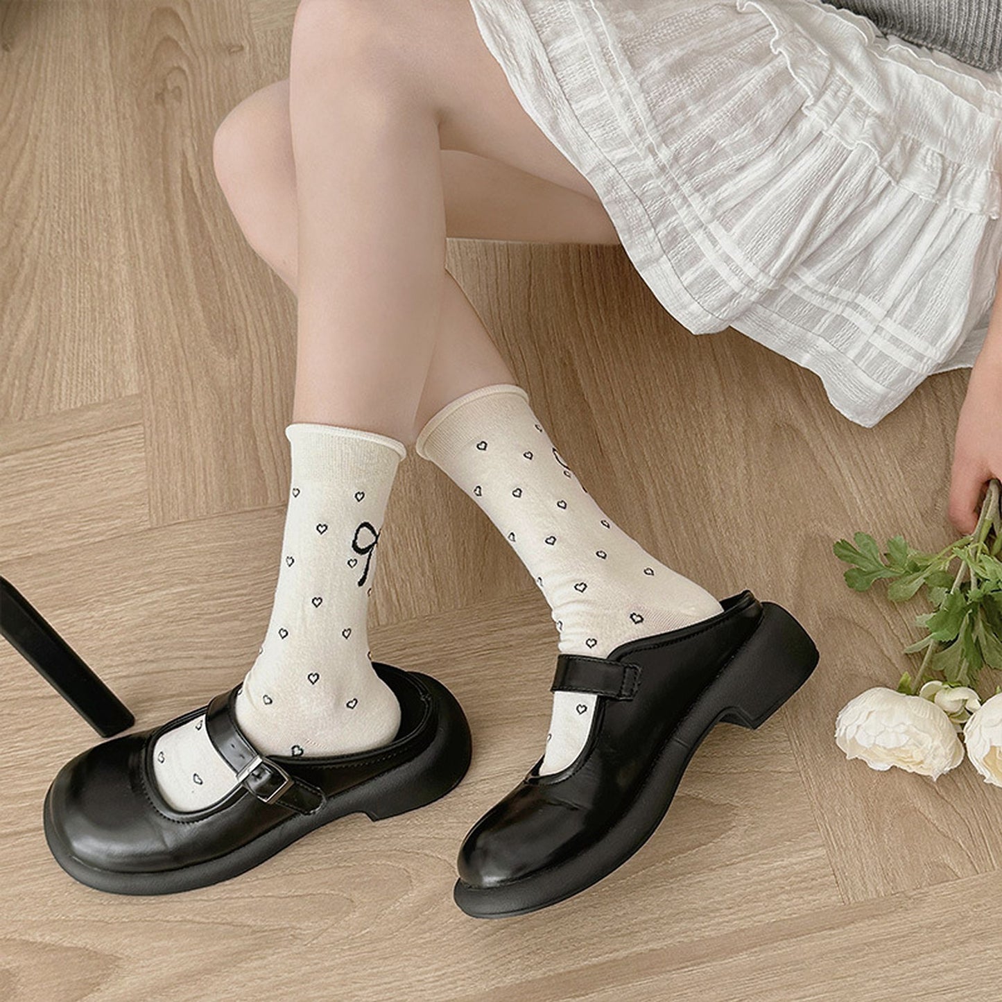 Cotton Bow - Heart Pattern Ankle Socks 6pk