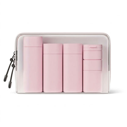 Travel Toiletry Bottle and Jar Set with Zippered Pouch