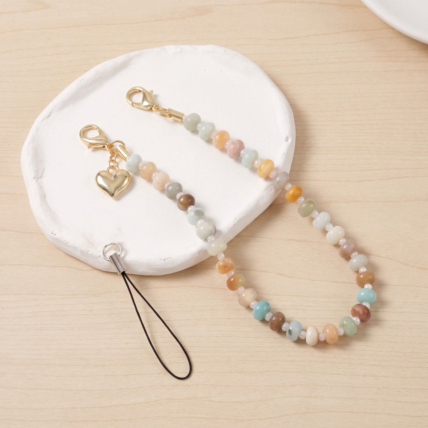 Beaded Phone Wrist Strap with Heart Charm