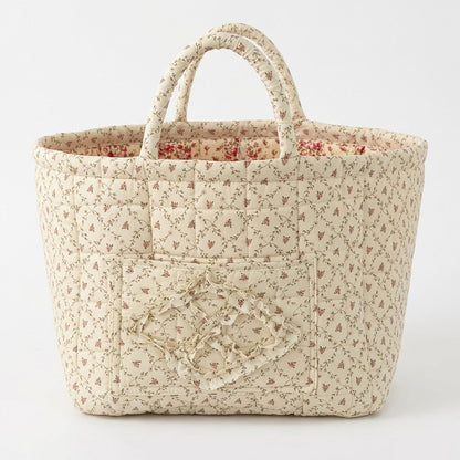 Floral Quilted Storage Basket with Handles and Tissue Pocket