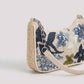 Floral Embroidered Shoulder Bag with Sequin Accents Chain Strap Detail Crescent Handbag 10x5x2.5 in