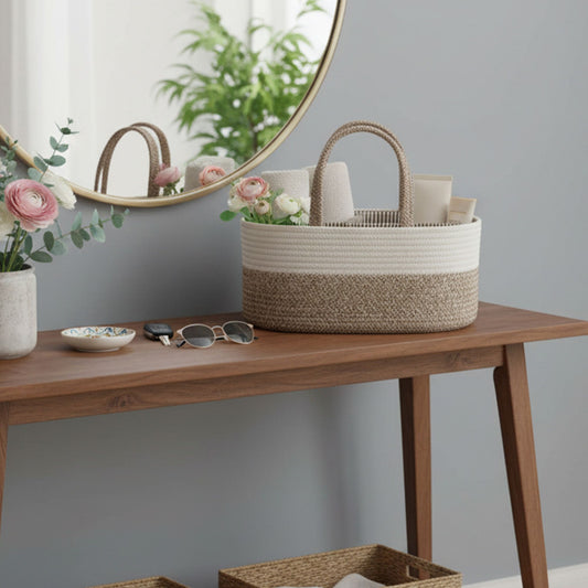 Woven Rope Storage Basket Organizer Bin and Divider Soft Cotton Basket for Closet Shelf Organization