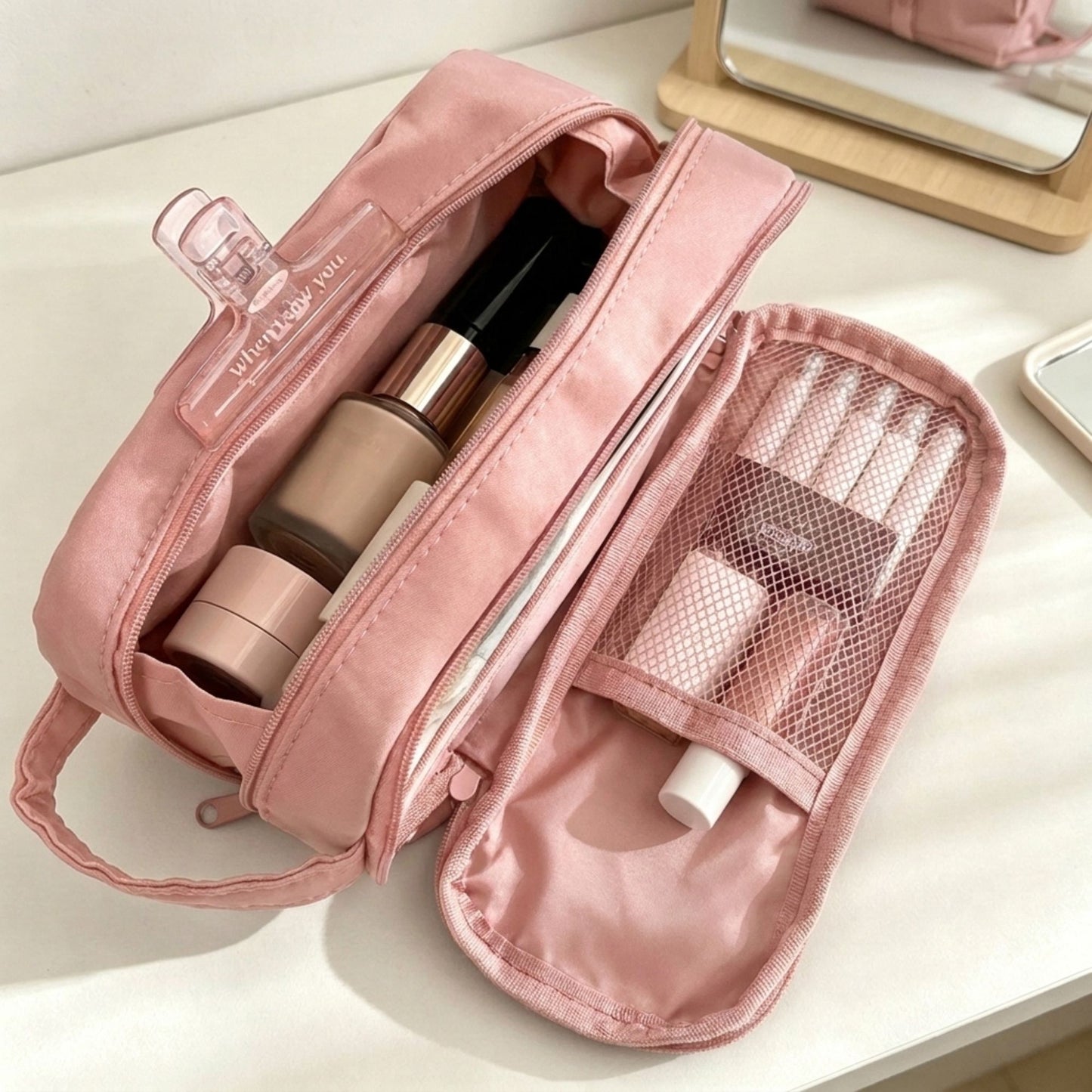 Large Capacity Pencil Case Double Layer Zipper Pencil Pouch with Handle