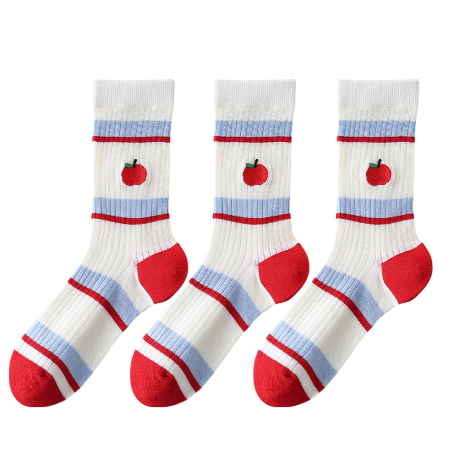 Womens Cute Cartoon Embroidered Crew Socks 3-Pair Pack Fun Patterned Cotton Knit Soft and Stretchy Casual Style