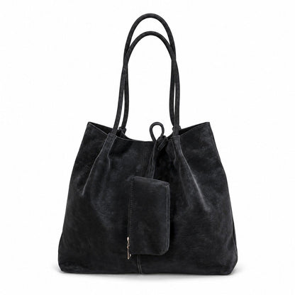 Soft PU Leather Tote Bag with Removable Pouch and Shoulder Handles