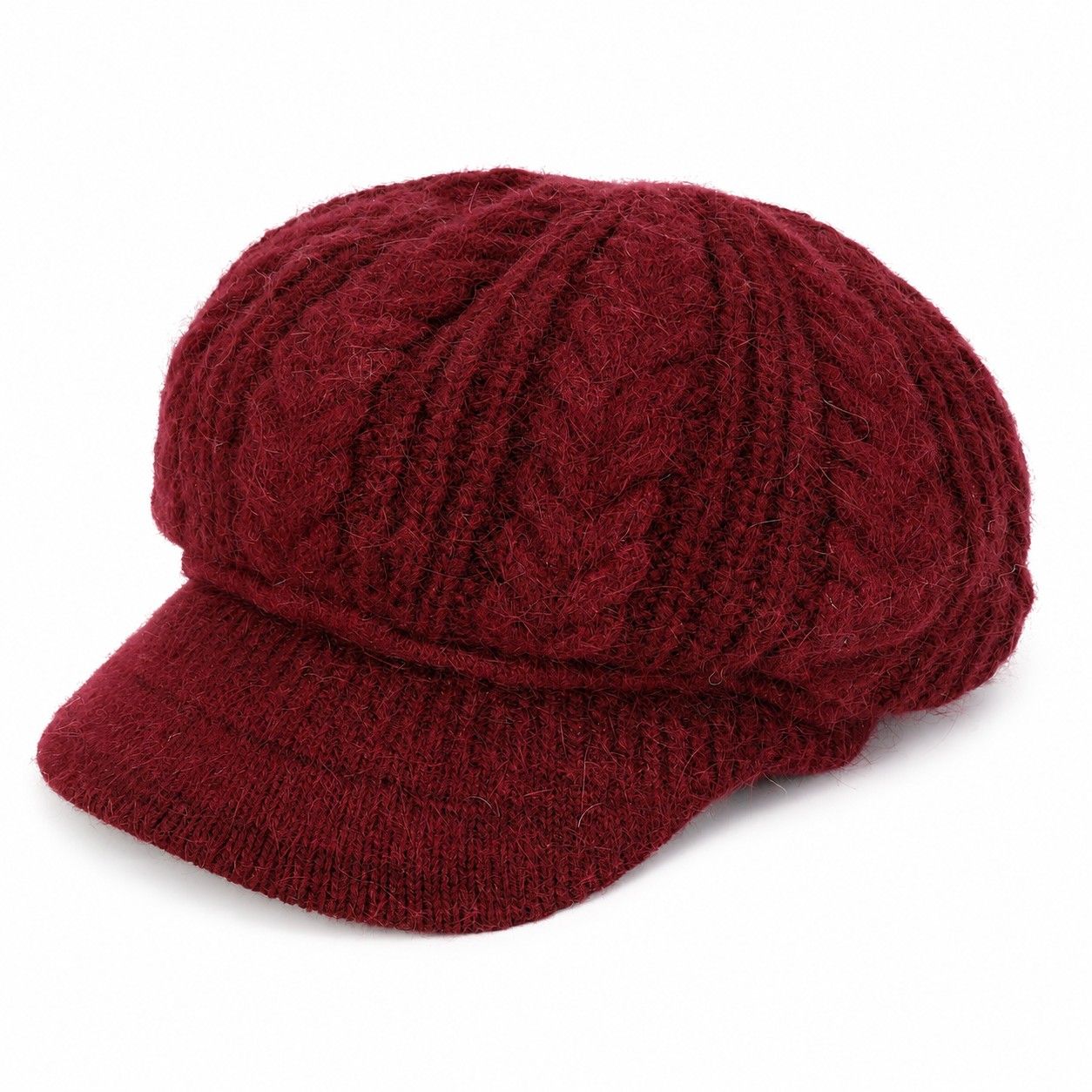 Cable Knit Brim Beanie Faux Fur Lined Warm Winter Hat