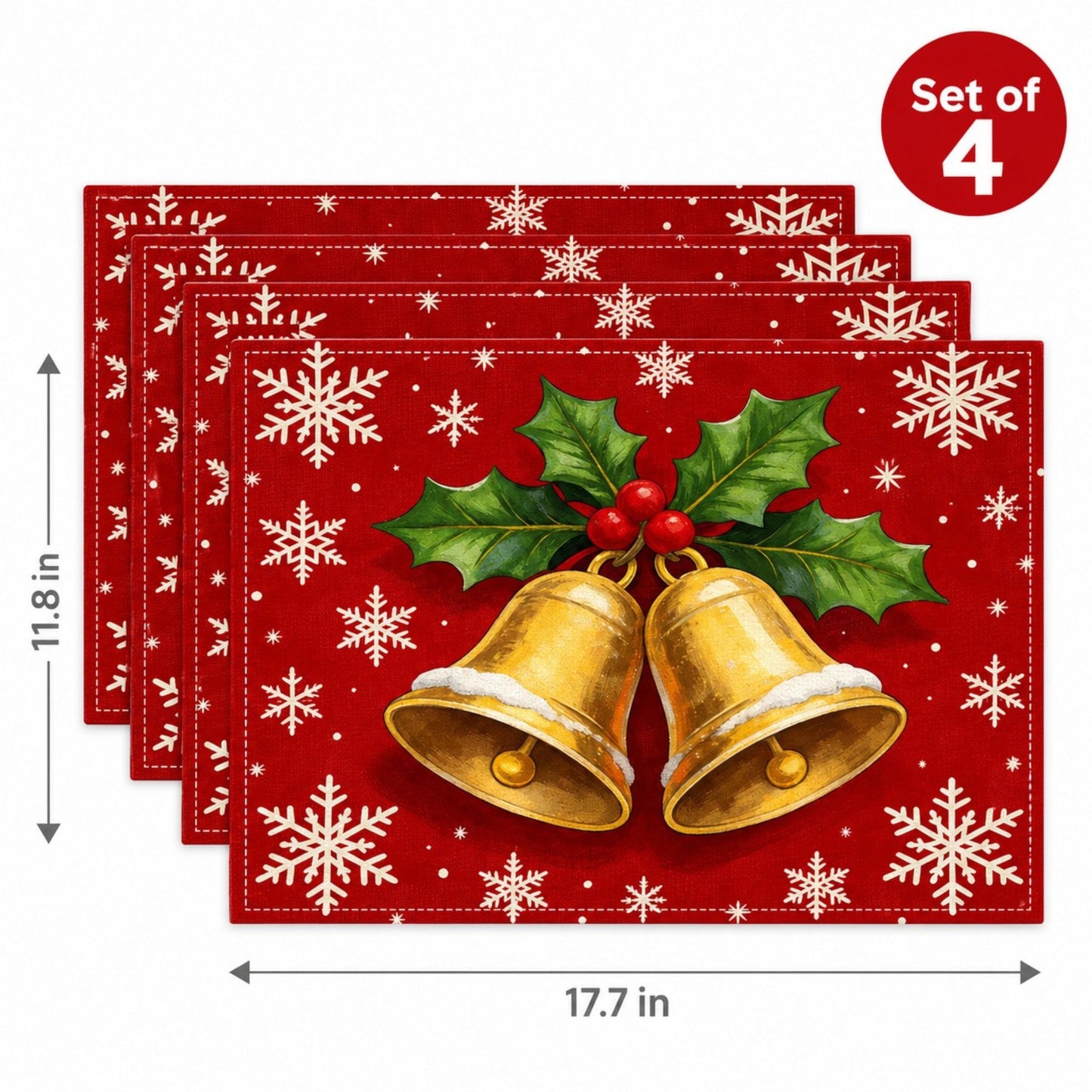 Christmas Placemats Set of 4 Red Holiday Table Mats 11.8 x 17.7in