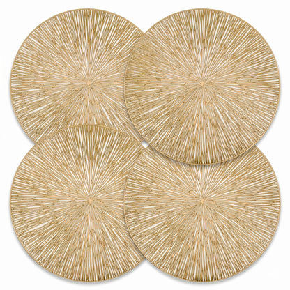 4-Pack Metallic Round PVC Placemats Heat Resistant Textured Table Mats