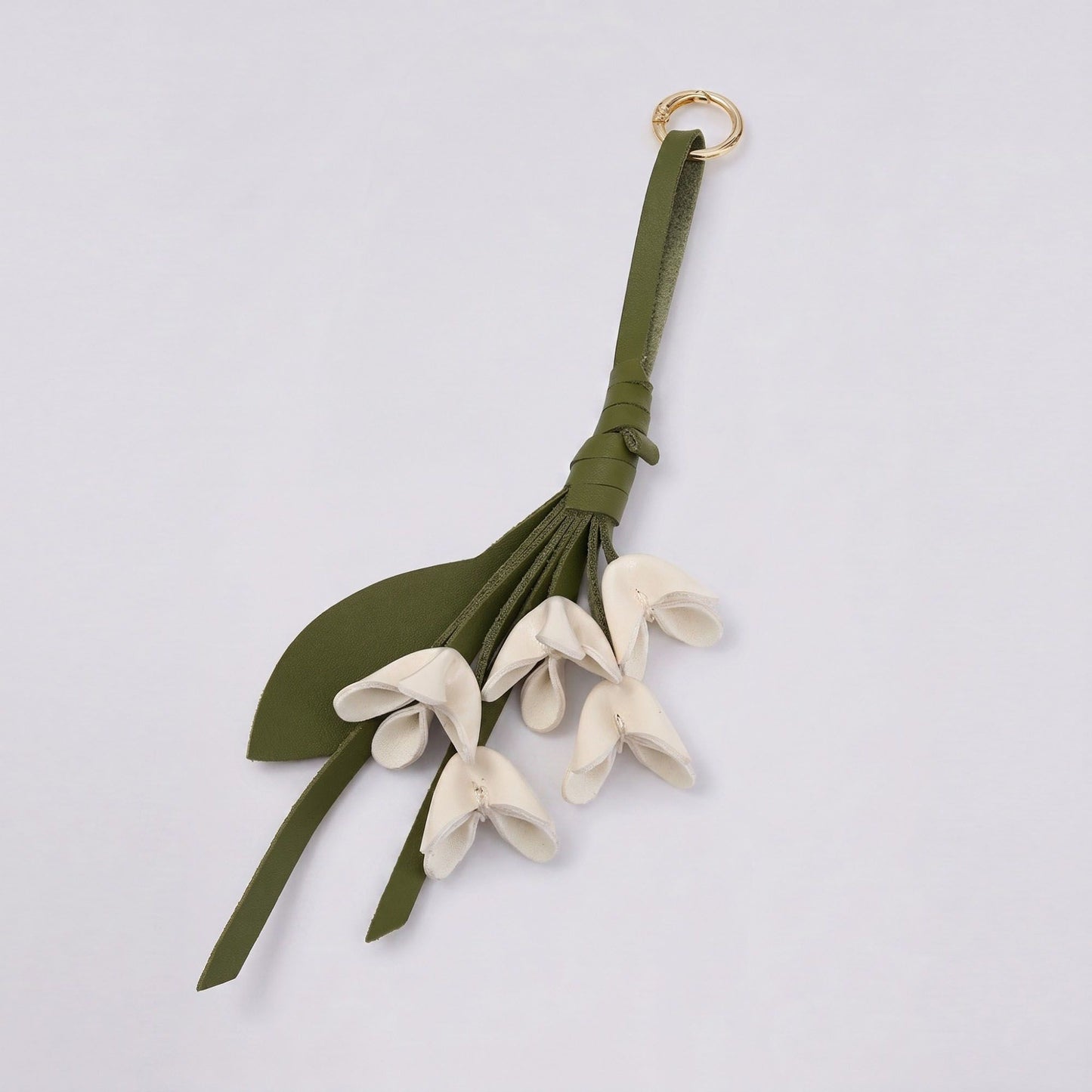 Floral Bag Charm with Tassel Strap and Gold Tone Ring
