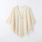 Lace Poncho Cover Up with Fringe Trim and Front Tie