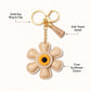 Faux Leather Sunflower Bag Charm Keychain Beige Floral Purse Accessory with Tassel