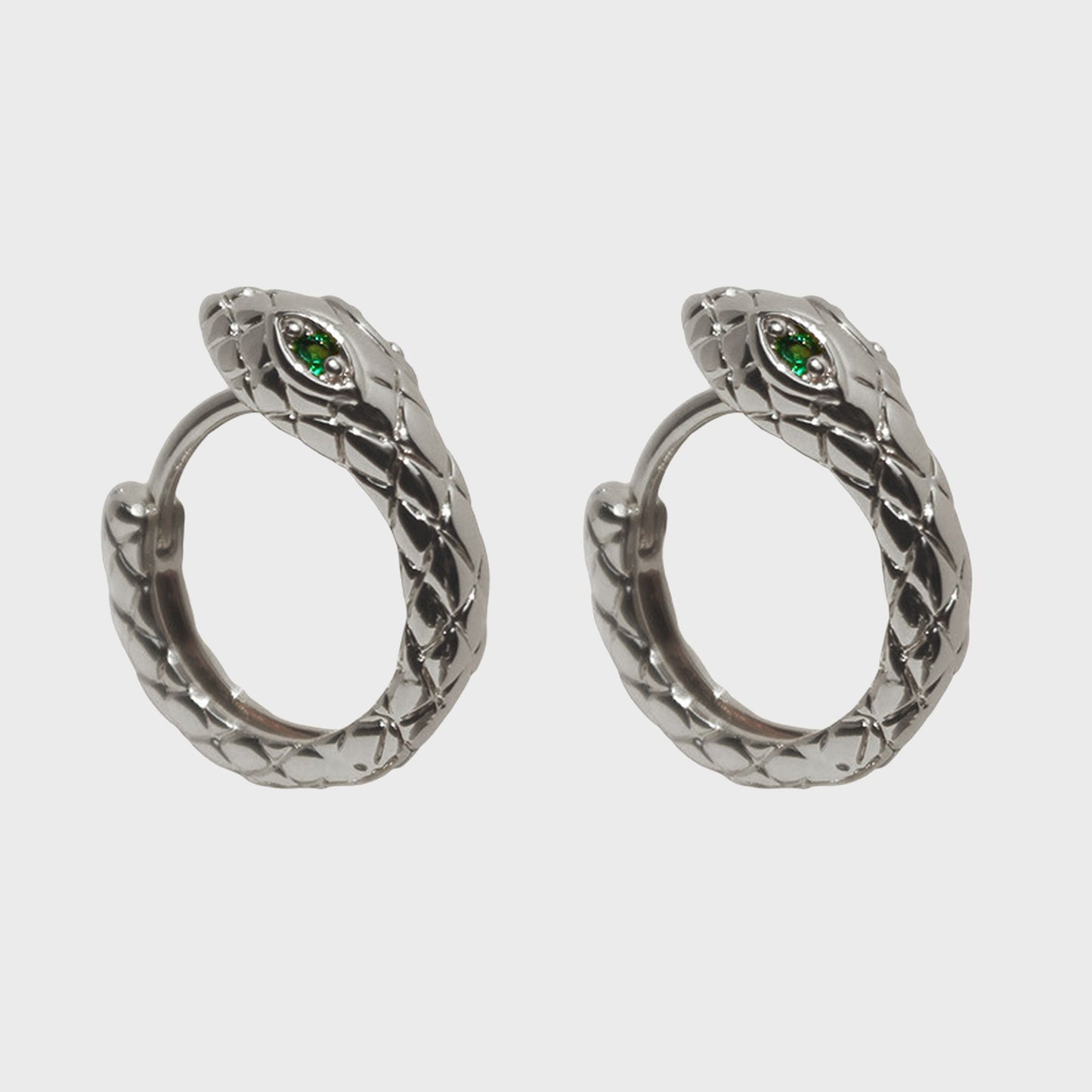 Snake-Shaped Hoop Earrings with Green Gem Eyes