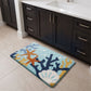 Coastal Beach Scene Plush Bathroom Mat with Umbrella and Ocean Wave Design