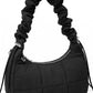 Quilted Crescent Shoulder Bag with Ruched Handle and Detachable Crossbody Strap 10.5x4x6in