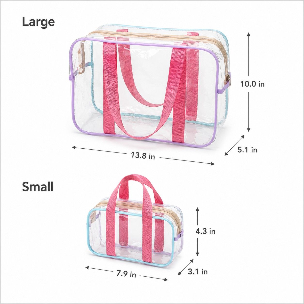 Clear PVC Travel Toiletry Bag with Zip Closure and Carry Handles