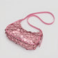 Sequin Crescent Shoulder Bag with Disc Paillette Details and Slim Strap