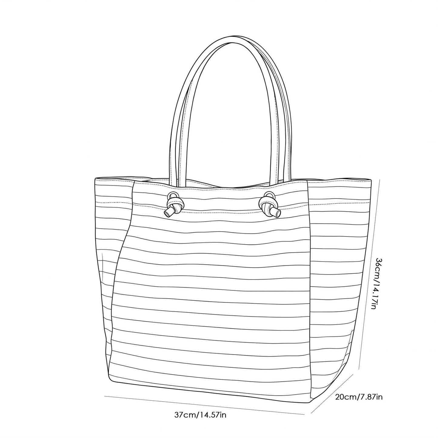 Striped Canvas Tote Bag with Matching Zipper Pouch and Interior Pocket