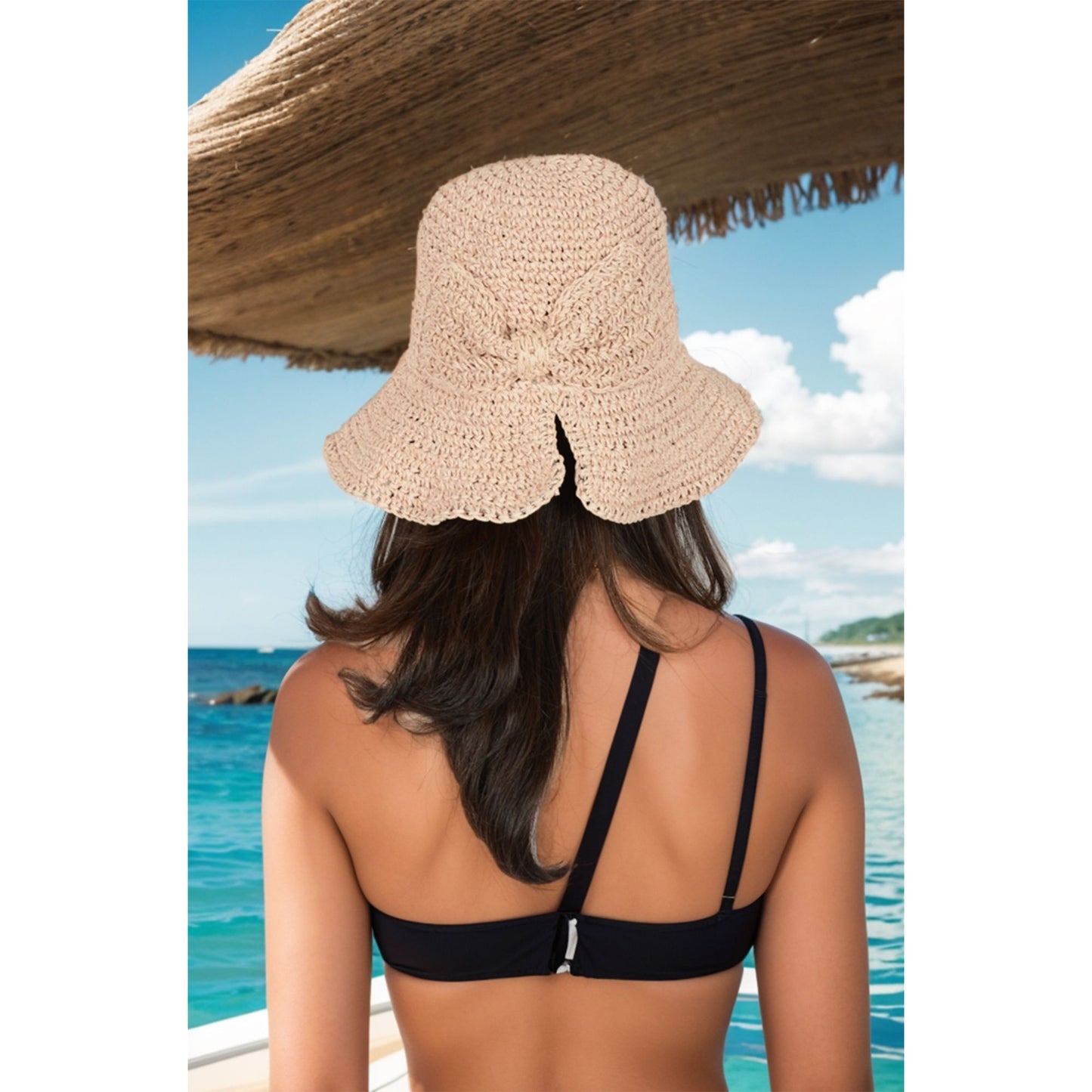 Crochet Raffia Sun Hat with Wide Brim and Bow Detail Foldable Summer Beach Hat for Stylish Sun Protection