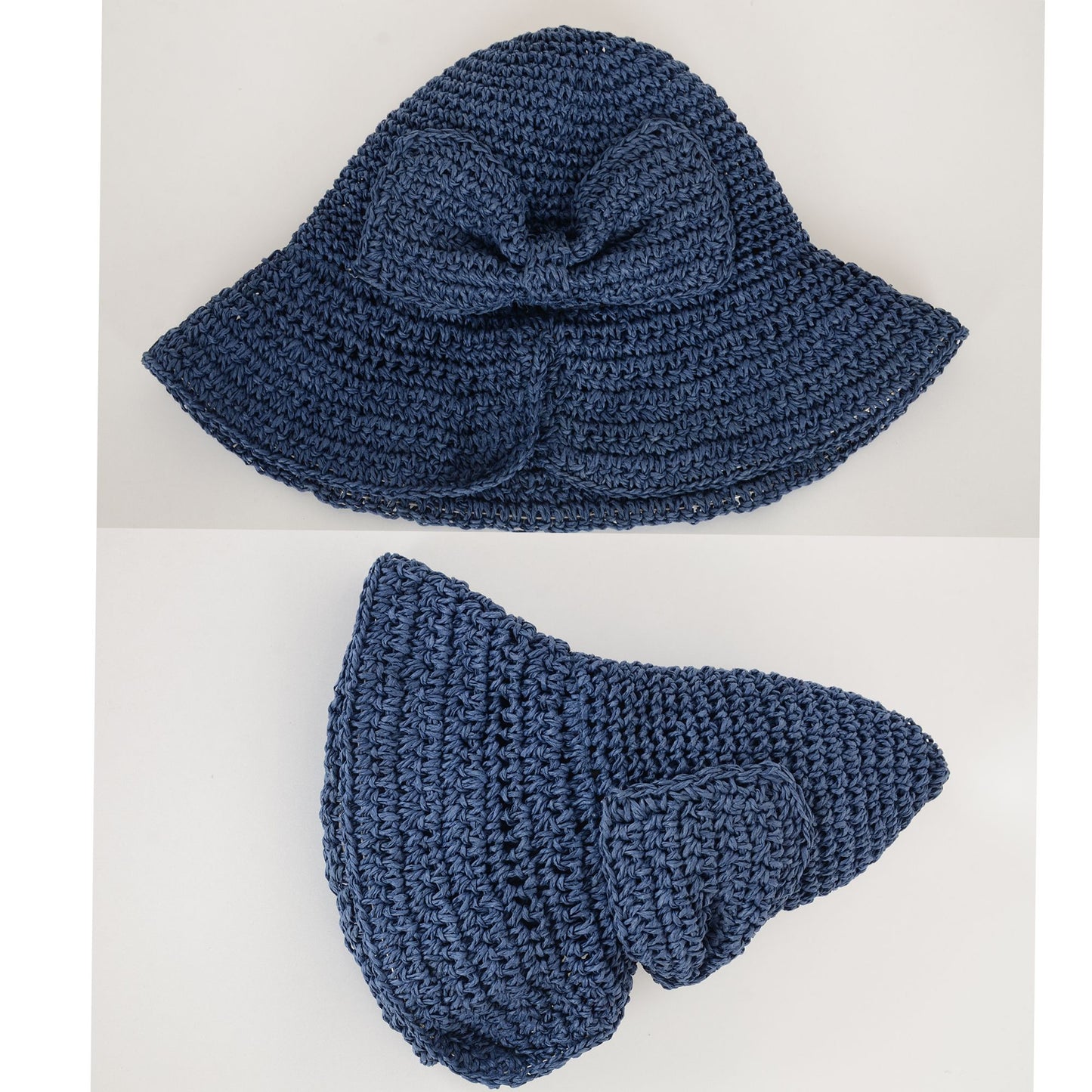 Crochet Raffia Sun Hat with Wide Brim and Bow Detail Foldable Summer Beach Hat for Stylish Sun Protection