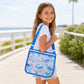 Printed Mesh Beach Shoulder Bag with Adjustable Strap Zip Top Lightweight See Through Tote for Pool